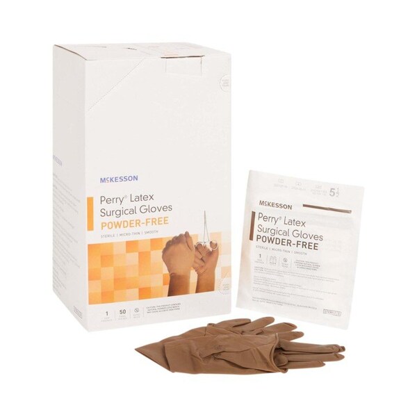 Mckesson Perry, Disposable Gloves, 5.5 mil Palm, Latex, Powder-Free, 5.5, 400 PK, Brown 20-1355N - main